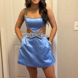 Sherri Hill Blue Mini Dress with Silver Accents